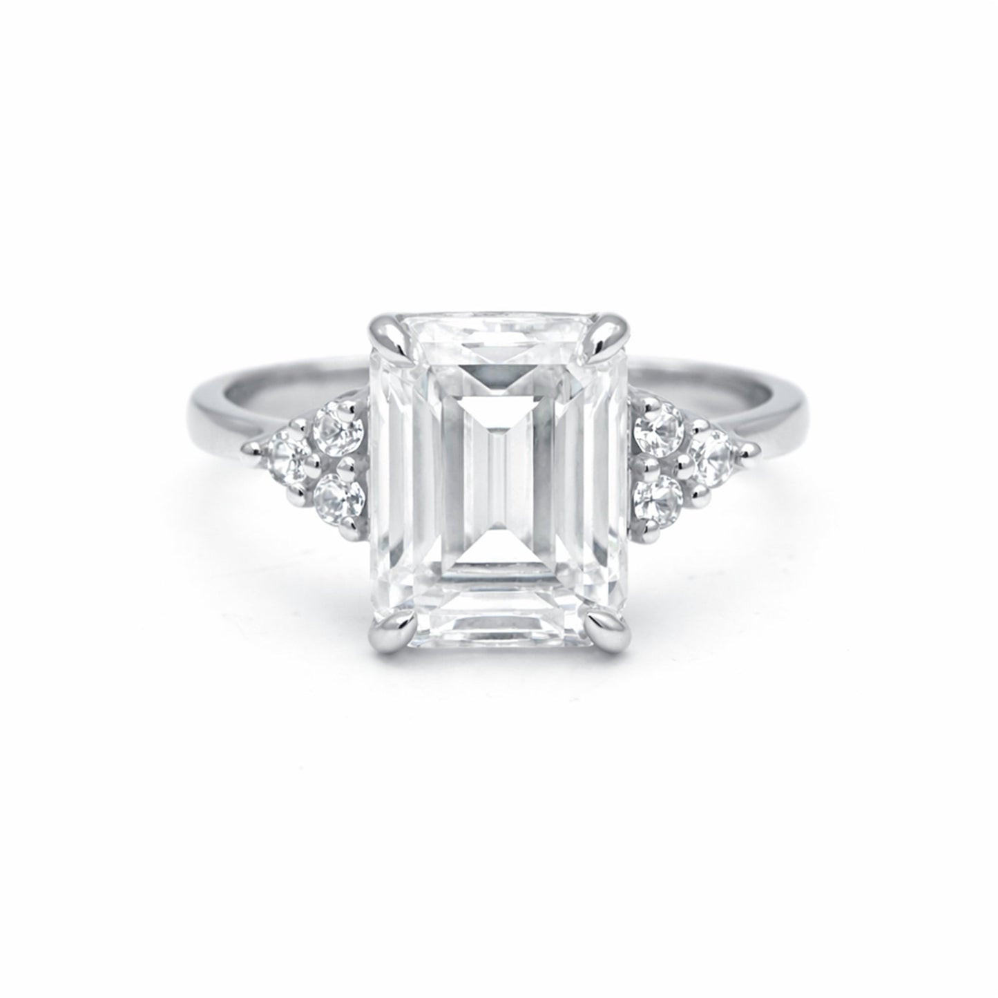 4.48 ct DEW Emerald Cut White Moissanite Solitaire Ring in – Gift Idea 18K Gold Plated 18K Gold Plated