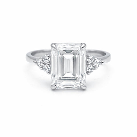 4.48 ct DEW Emerald Cut White Moissanite Solitaire Ring in – Gift Idea 18K Gold Plated 18K Gold Plated