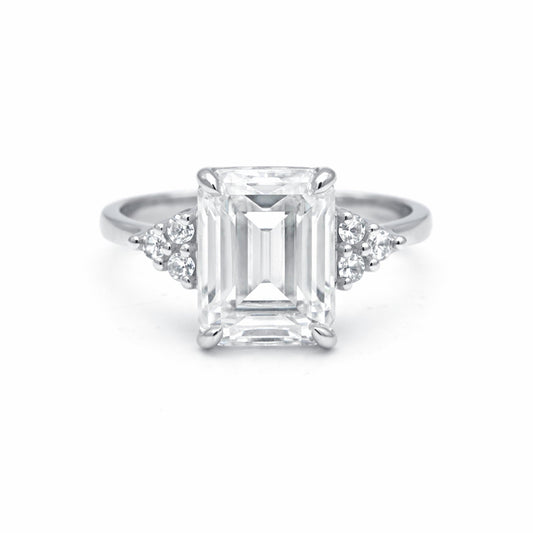 4.48 ct DEW Emerald Cut White Moissanite Solitaire Ring in – Gift Idea 18K Gold Plated 18K Gold Plated