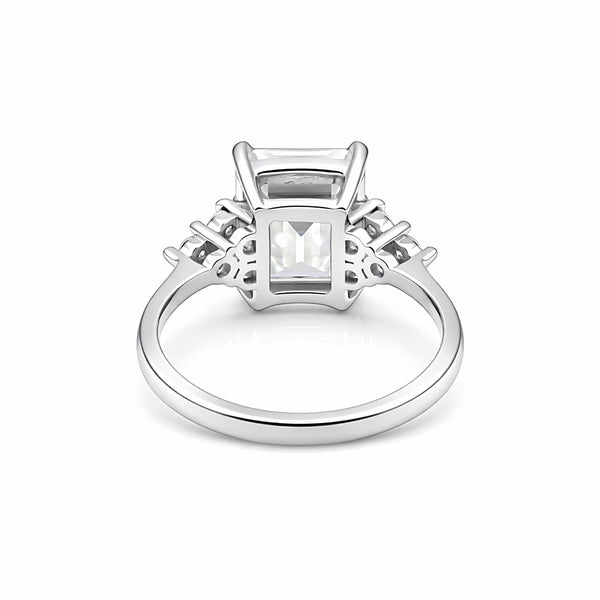 Detail of VS1 clarity emerald cut lab-grown diamond with stepped pavilion