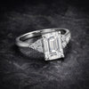 Top view of emerald cut lab diamond showing step facets and clean clarity