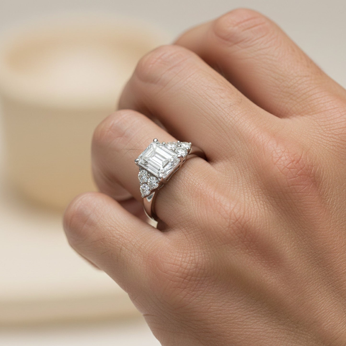 4.48 ct DEW Emerald Cut White Moissanite Solitaire Ring in – Gift Idea 18K Gold Plated 18K Gold Plated