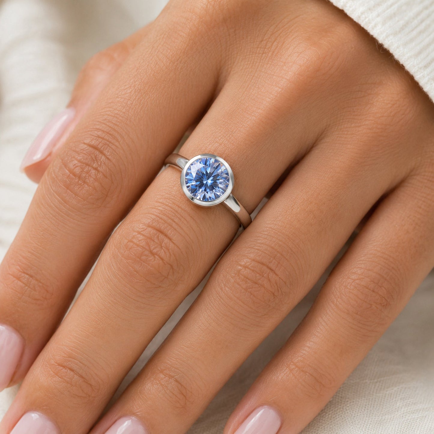 7.50 ct DEW Certified Blue Moissanite Solitaire Ring in – Gift for Sister 18K Gold Plat 18K Gold Plated