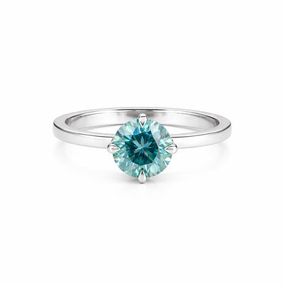 3.60ct DEW Blue Moissanite Round Solitaire Ring | 18K Gold Vermeil | GRA Certified
