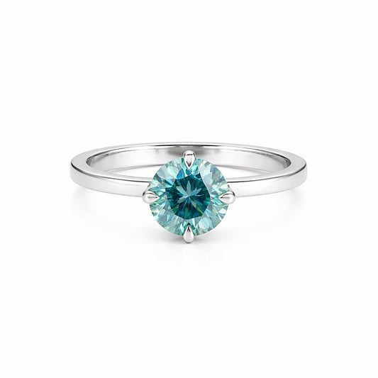 3.60ct DEW Blue Moissanite Round Solitaire Ring | 18K Gold Vermeil | GRA Certified
