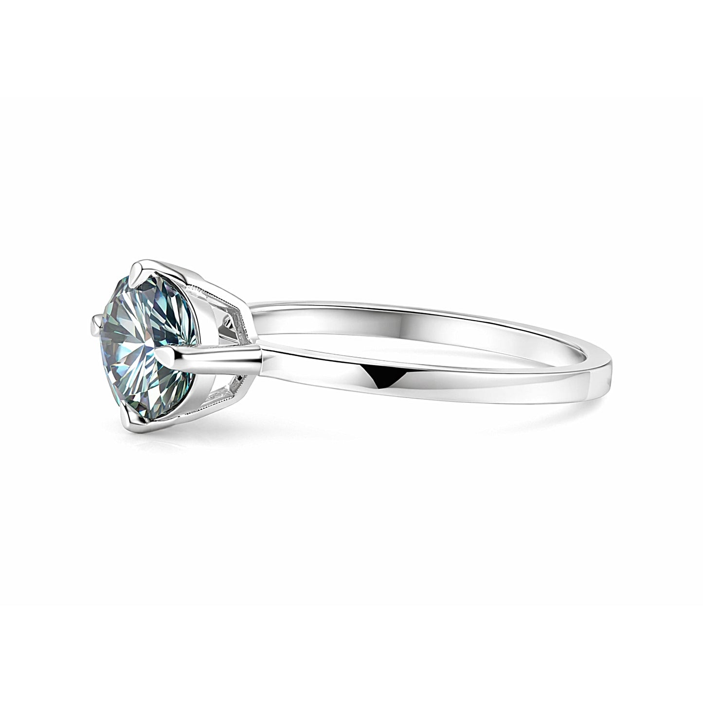 3.60ct DEW Blue Moissanite Round Solitaire Ring | 18K Gold Vermeil | GRA Certified