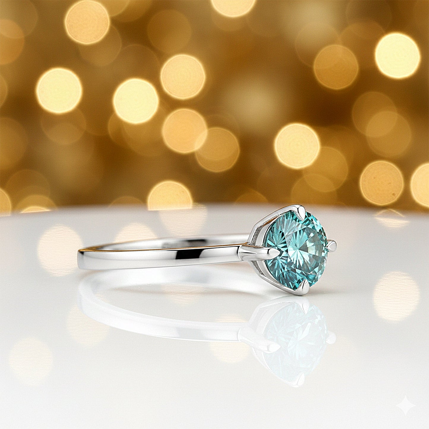 3.60ct DEW Blue Moissanite Round Solitaire Ring | 18K Gold Vermeil | GRA Certified