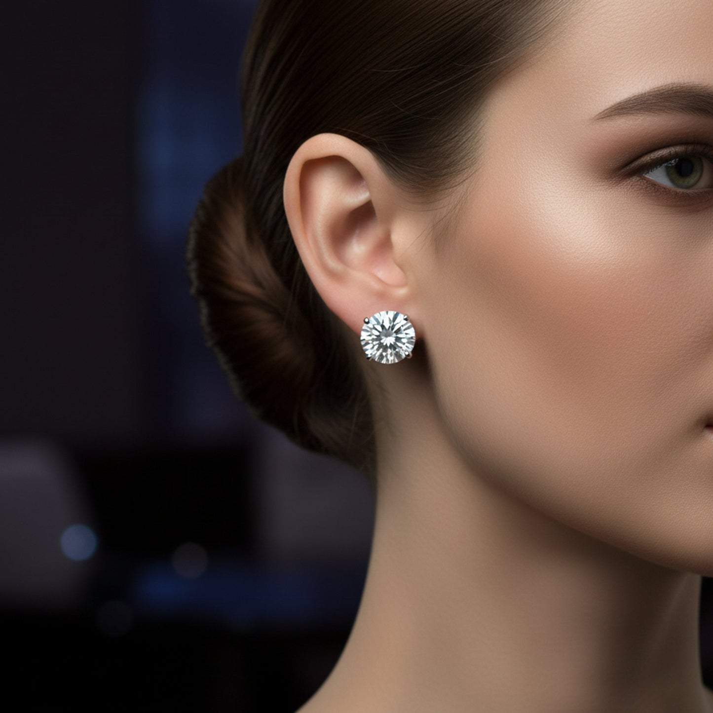 7.30 ct DEW Round White Moissanite Stud Earrings Gold Vermeil – Holiday Gift Idea