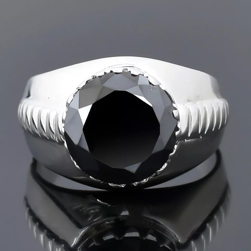 5.2ct DEW Black Moissanite Round Solitaire Ring