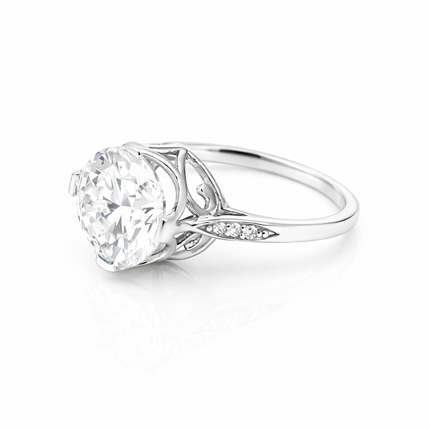 6.7ct DEW White Moissanite Round Solitaire Ring