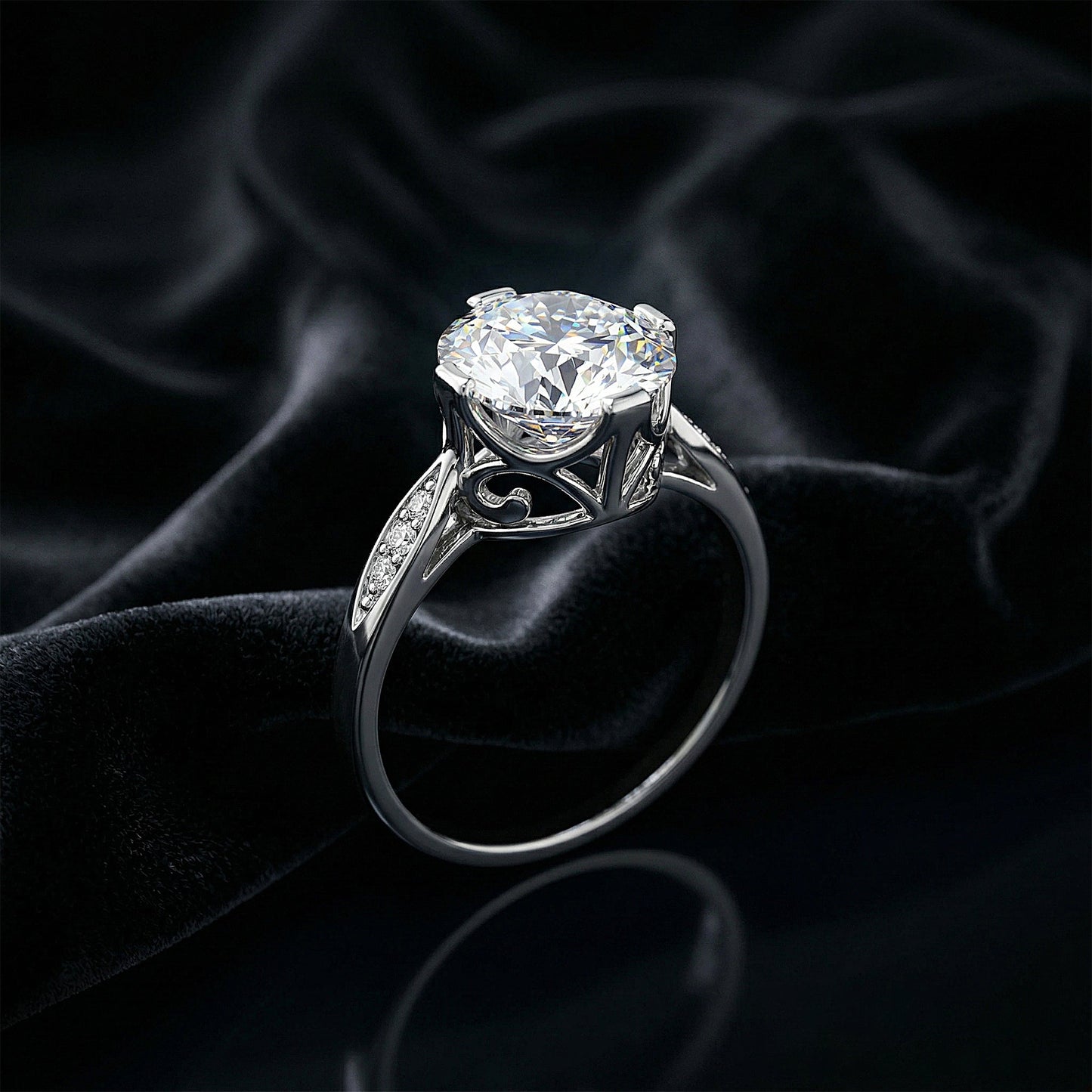 6.7ct DEW White Moissanite Round Solitaire Ring