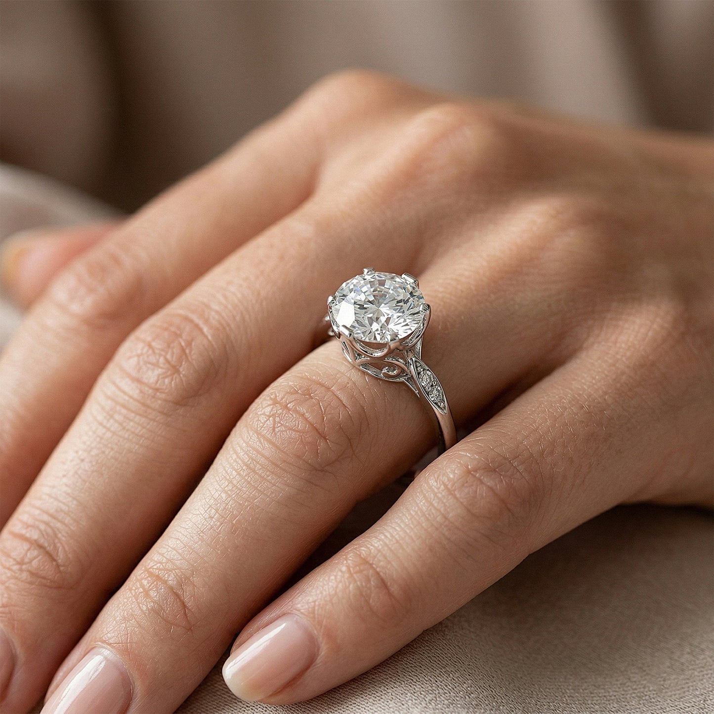 6.7ct DEW White Moissanite Round Solitaire Ring