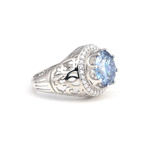 6.00 ct DEW Certified Blue Moissanite Ring – Wedding Gift in 18K Gold Plated