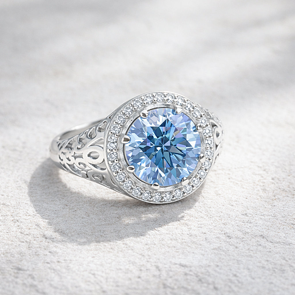 6.00 ct DEW Certified Blue Moissanite Ring – Wedding Gift in 18K Gold Plated