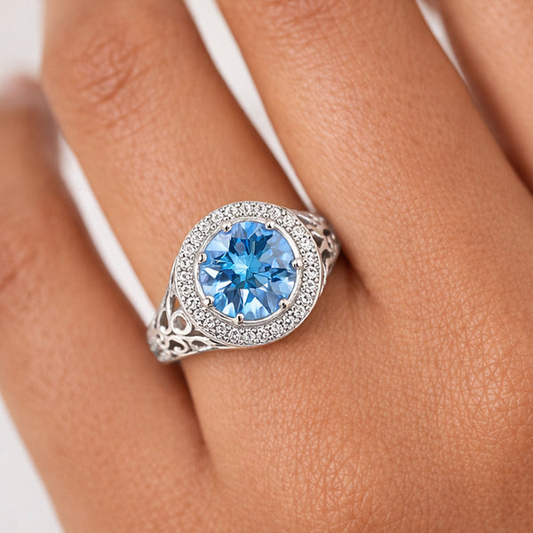 6.00 ct DEW Certified Blue Moissanite Ring – Wedding Gift in 18K Gold Plated