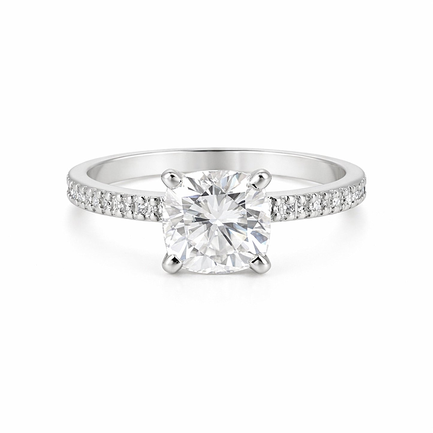 2.60 ct DEW Certified Cushion Cut White Moissanite Ring For Wedding 18K Gold Plated Ver 18K Gold Plated