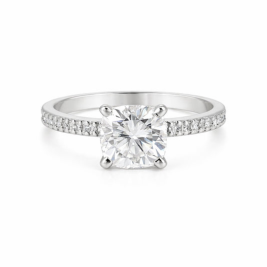 2.60 ct DEW Certified Cushion Cut White Moissanite Ring For Wedding 18K Gold Plated Ver 18K Gold Plated