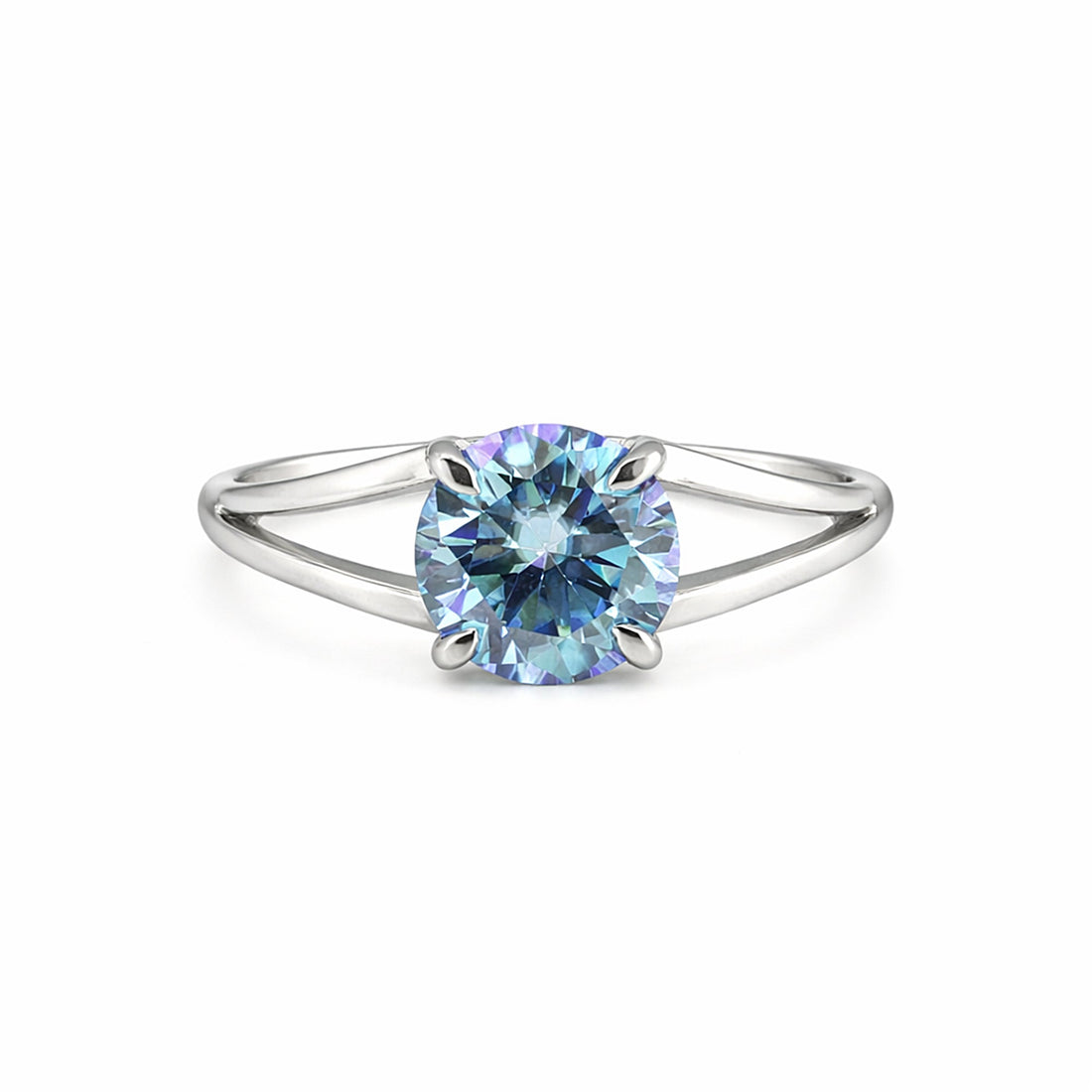 Certified 5.15 ct DEW Round Blue Moissanite Ring in for Wedding 18K Gold Plated
