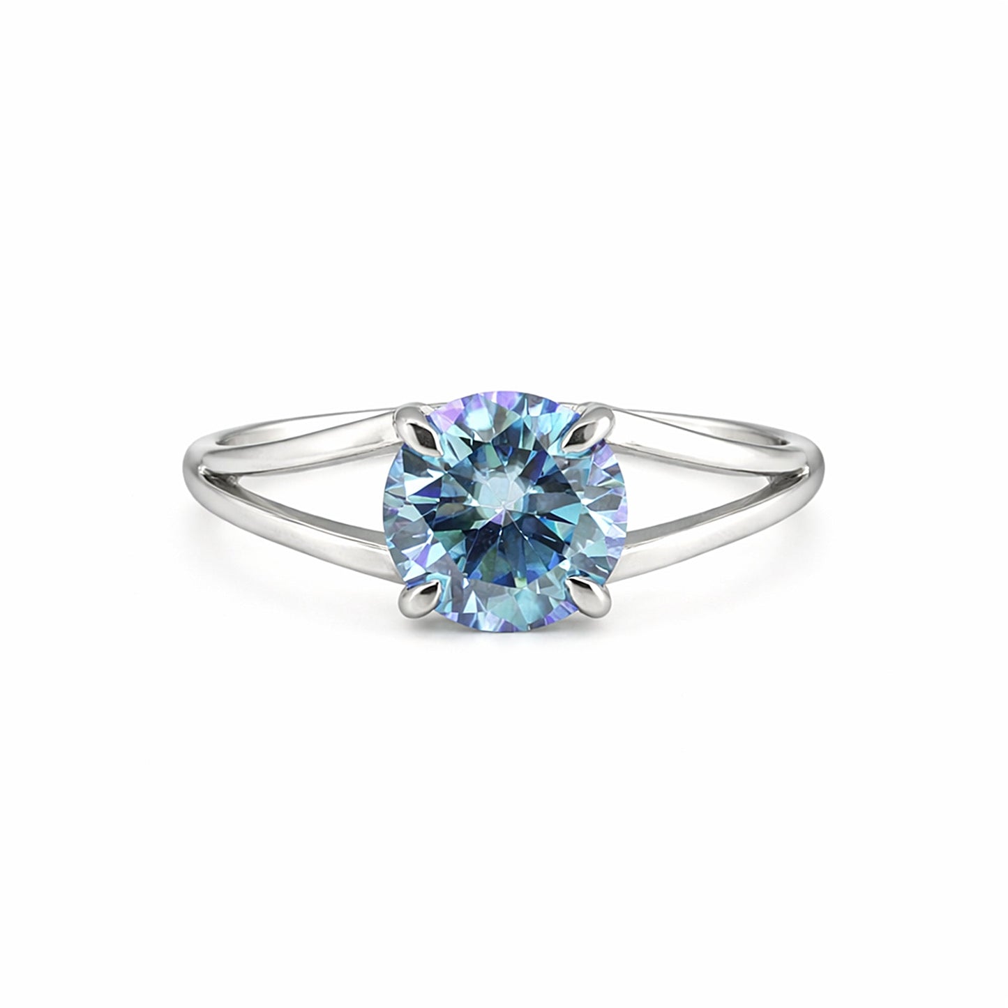 Certified 5.15 ct DEW Round Blue Moissanite Ring in for Wedding 18K Gold Plated