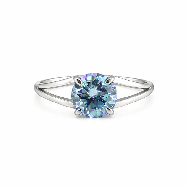 Certified 5.15 ct DEW Round Blue Moissanite Ring in for Wedding 18K Gold Plated