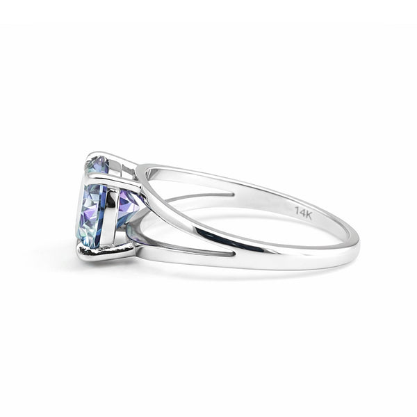 Certified 5.15 ct DEW Round Blue Moissanite Ring in for Wedding 18K Gold Plated