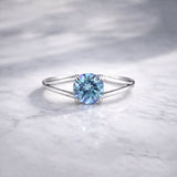 Certified 5.15 ct DEW Round Blue Moissanite Ring in for Wedding 18K Gold Plated