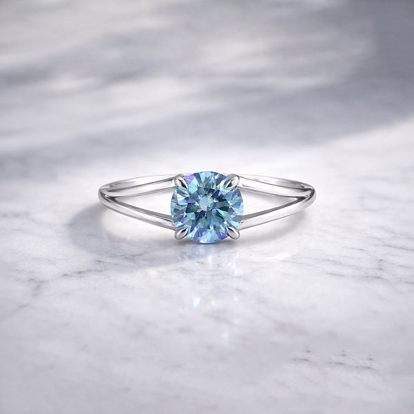 Certified 5.15 ct DEW Round Blue Moissanite Ring in for Wedding 18K Gold Plated