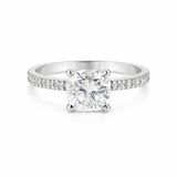 2.50 ct DEW Certified Cushion Cut White Moissanite Solitaire Ring 18K Gold Plated Vermeil
