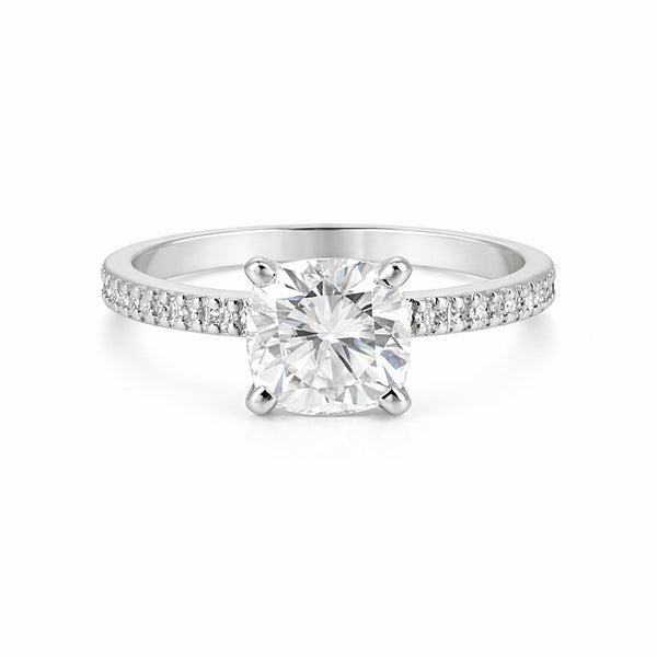 2.50 ct DEW Certified Cushion Cut White Moissanite Solitaire Ring 18K Gold Plated Verme 18K Gold Plated
