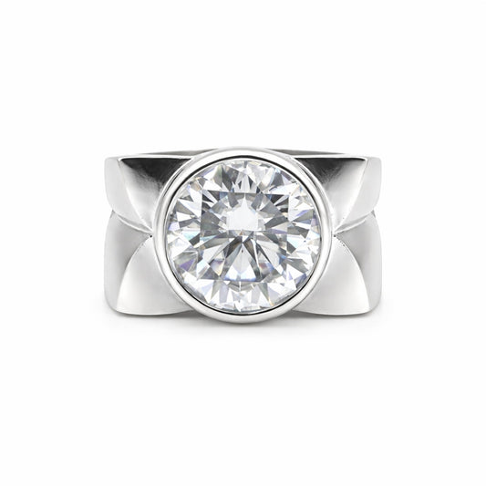 Side profile of 4.5 carat diamond solitaire with gold vermeil cathedral mount