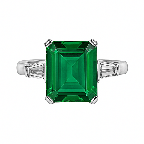 Certified 3.80 ct DEW Emerald & Moissanite Engagement Ring 14K Solid White Gold