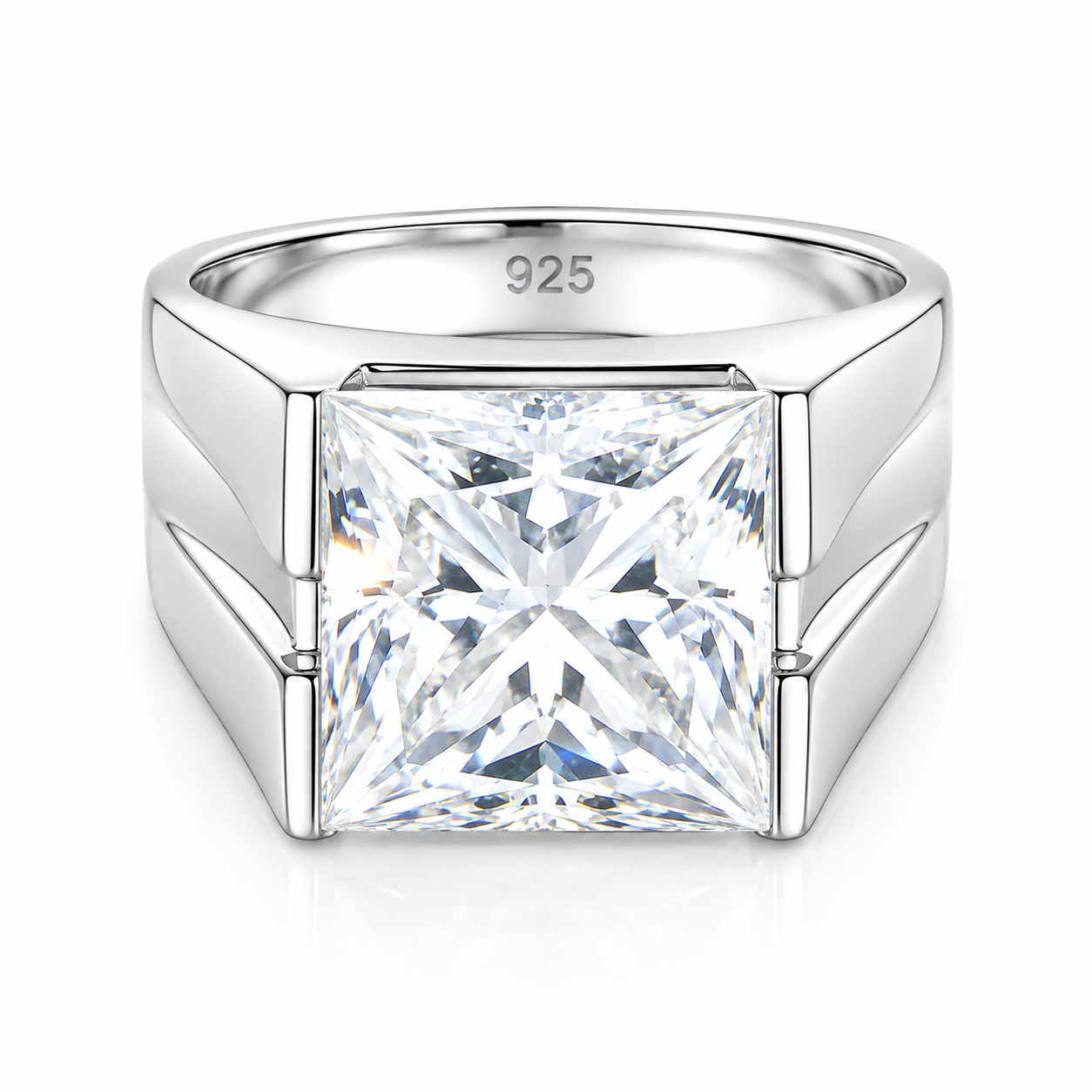 Certified 5.40ct VS1 Princess White Moissanite Ring in 18K Gold Plated