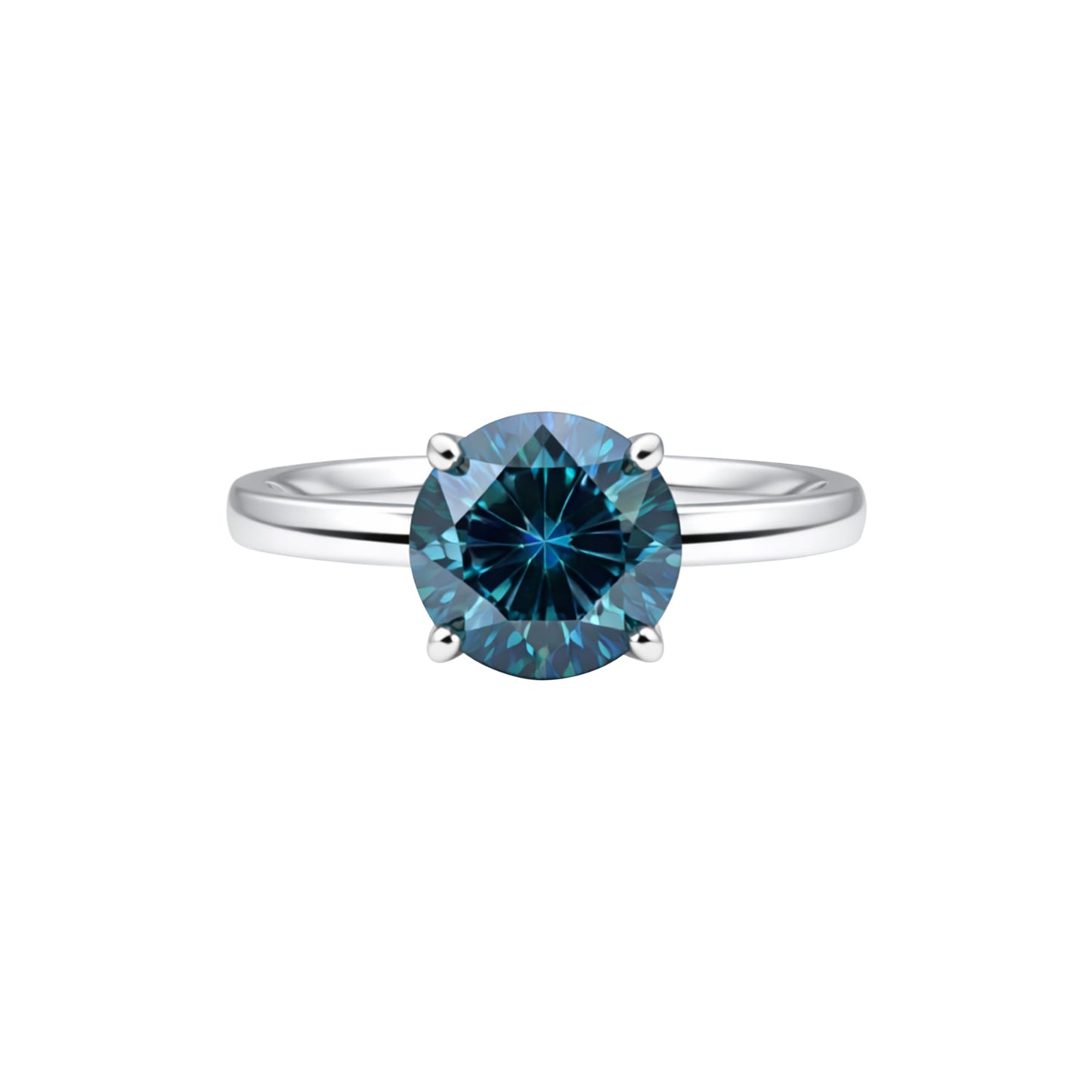 Certified 3.60 ct DEW Round Cut Blue Moissanite Solitaire Ring In Gold Vermeil