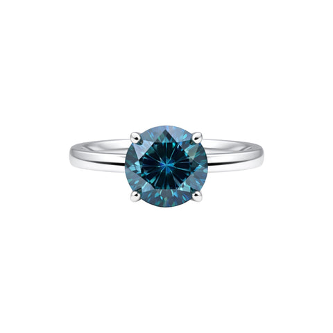 Certified 3.60 ct DEW Round Cut Blue Moissanite Solitaire Ring In Gold Vermeil