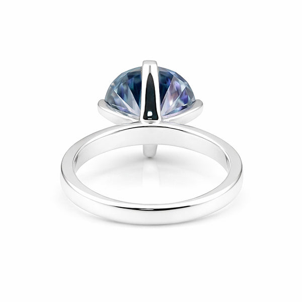 Certified 3.60 ct DEW Round Cut Blue Moissanite Solitaire Ring In Gold Vermeil