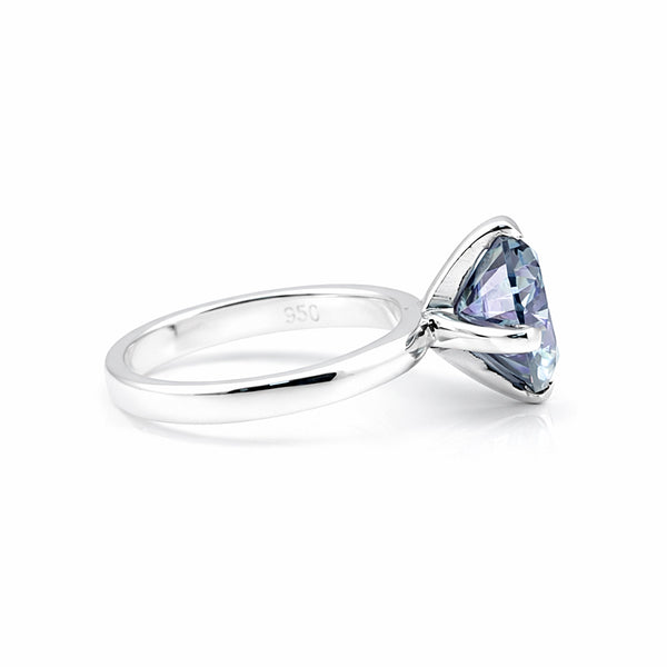 Certified 3.60 ct DEW Round Cut Blue Moissanite Solitaire Ring In Gold Vermeil