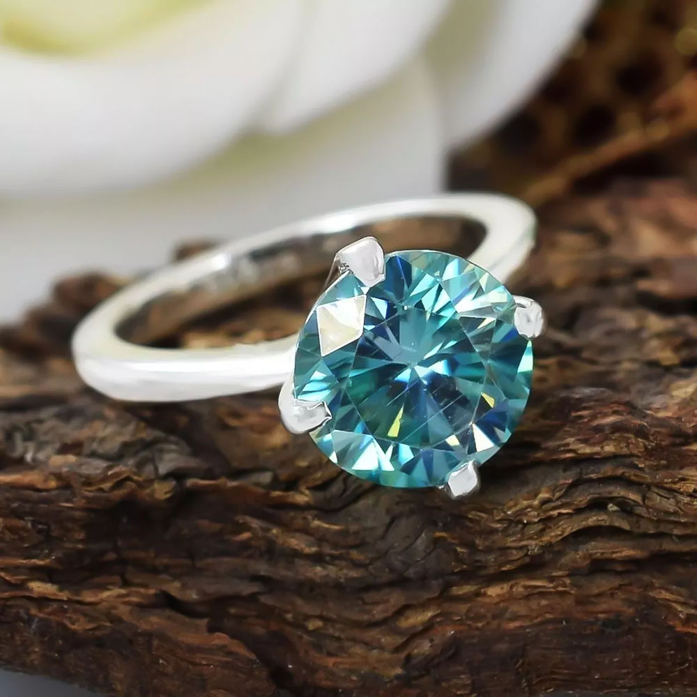 2.50 ct DEW Certified Gold Vermeil Certified Blue Moissanite Solitaire Ring