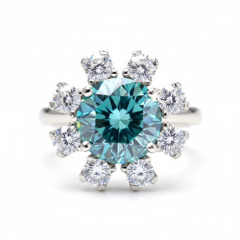 Certified 2.20ct VS1/Round Cut/Blue Moissanite Ring in 18K Gold Plated