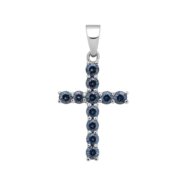 5.5 ct DEW Certified Round Cut Blue Moissanite Plus-Shape In Vermeil 925 Silver Pendant