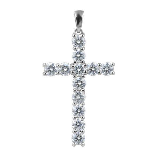 5.00 ct DEW Certified Round Cut White Moissanite Cross Pendant In 18K Gold Plated Verme 18K Gold Plated