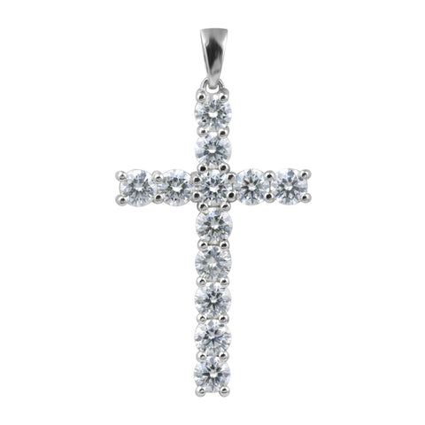 Certified 5 ct DEW Round Cut White Moissanite Plus-Shape Pendant In Vermeil 925 Silver