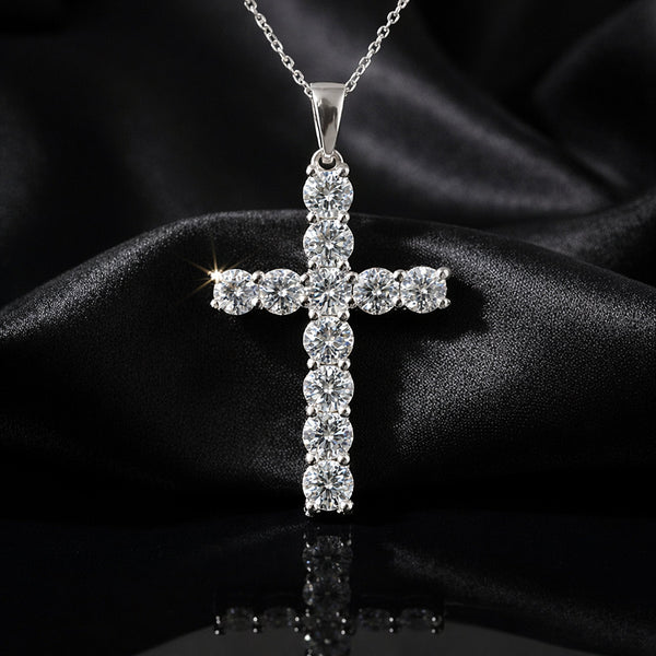 5.00 ct DEW Certified Round Cut White Moissanite Cross Pendant In 18K Gold Plated Verme 18K Gold Plated