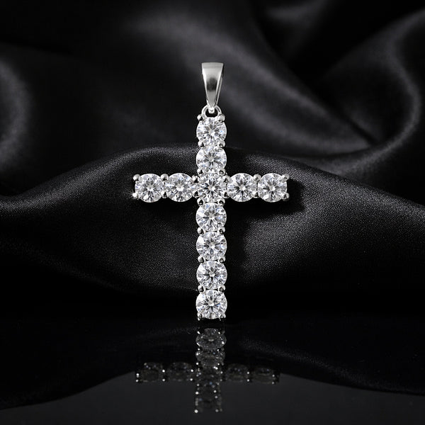 5.00 ct DEW Certified Round Cut White Moissanite Cross Pendant In 18K Gold Plated Verme 18K Gold Plated