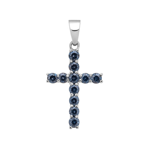 5.50 ct DEW Certified Round Cut Ice Blue Moissanite Plus-Shape Pendant In Gold Vermeil