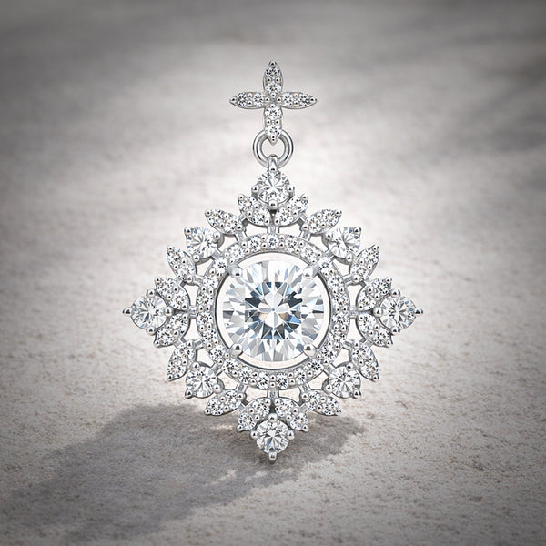 Certified 2.75 ct DEW White Moissanite Pendant In Vermeil 925 Silver Jewellery