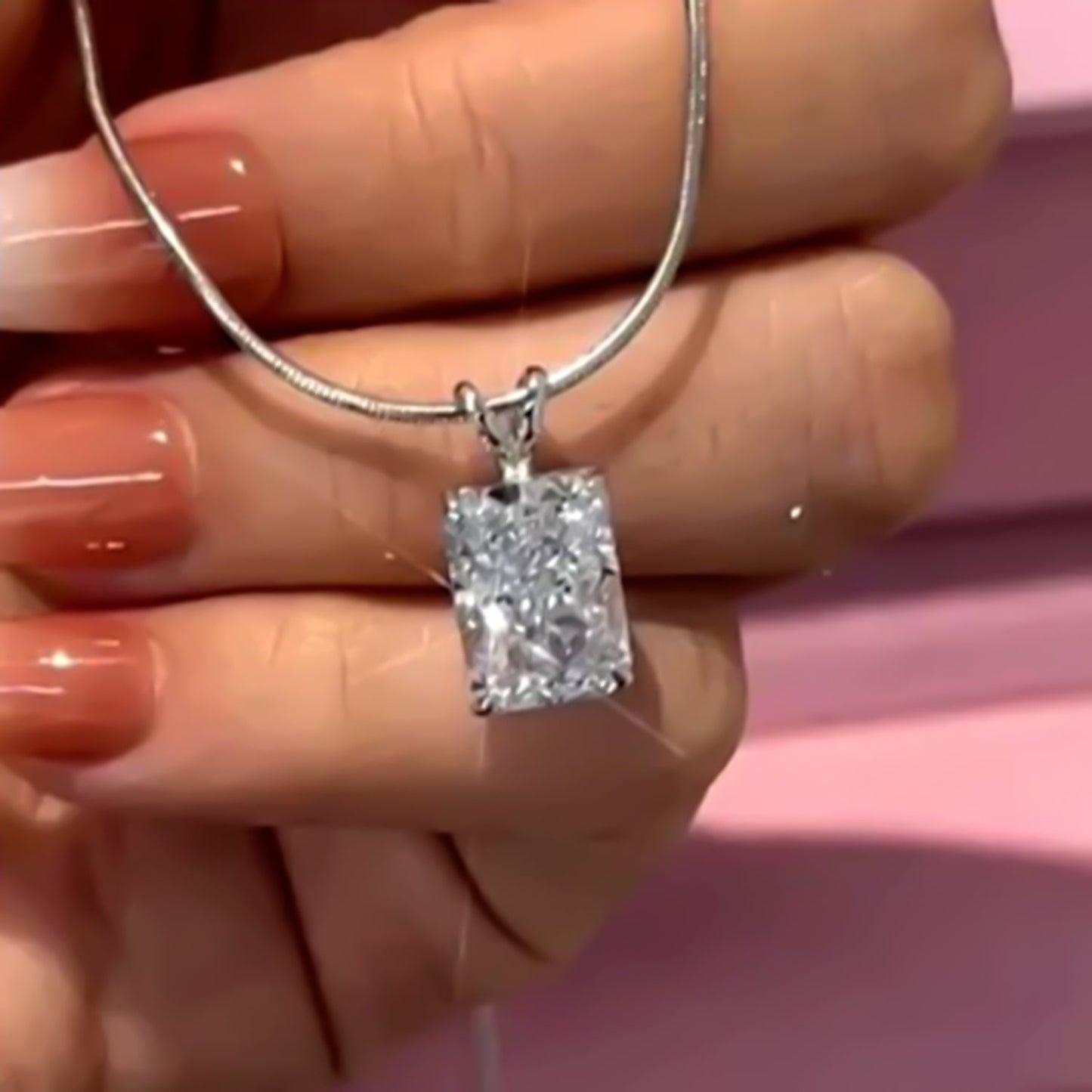 2.50 ct DEW Certified Radiant Cut White Moissanite Pendant In Vermeil 925 Silver