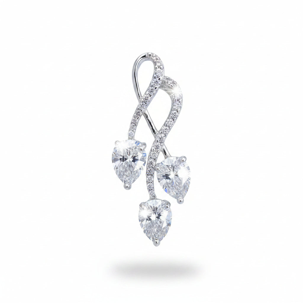 3.35 ct DEW Certified Pear Cut White Moissanite Pendant In 18K Gold Plated