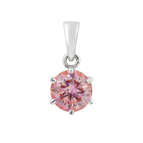 Close-up of 2.50 ct round cut pink lab grown diamond pendant in 18k gold vermeil, VS1 clarity, by GemHub