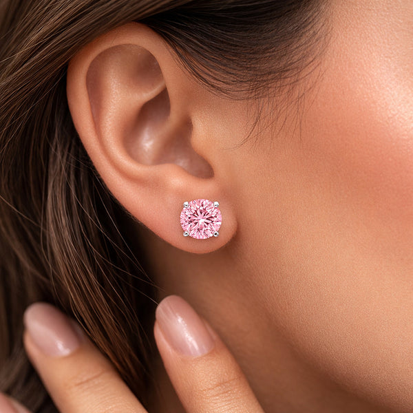 3.00 ct DEW Certified Pink Moissanite Stud Earrings In Gold Vermeil For Women