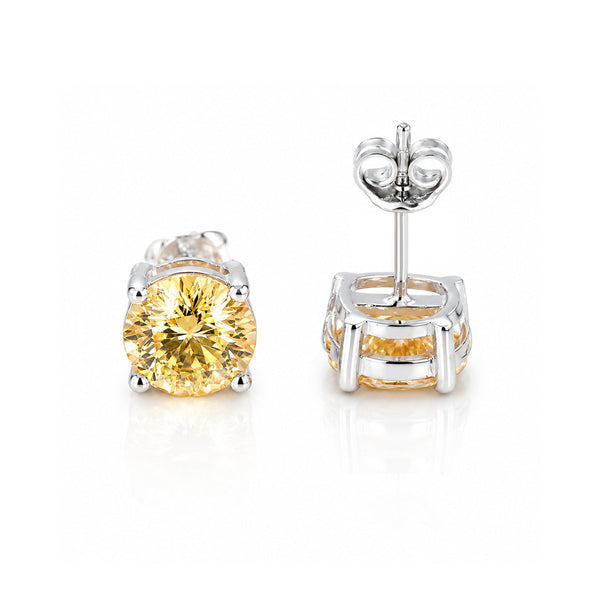 4.00 ct DEW Certified Champagne Moissanite Studs In Gold Vermeil For Gift